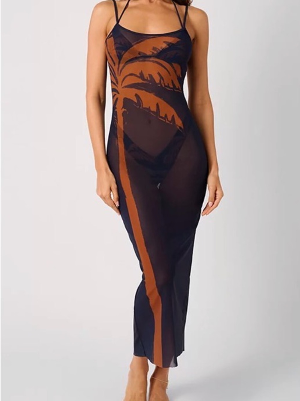 WeWoreWhat Mesh Scoop Maxi Slip Dress